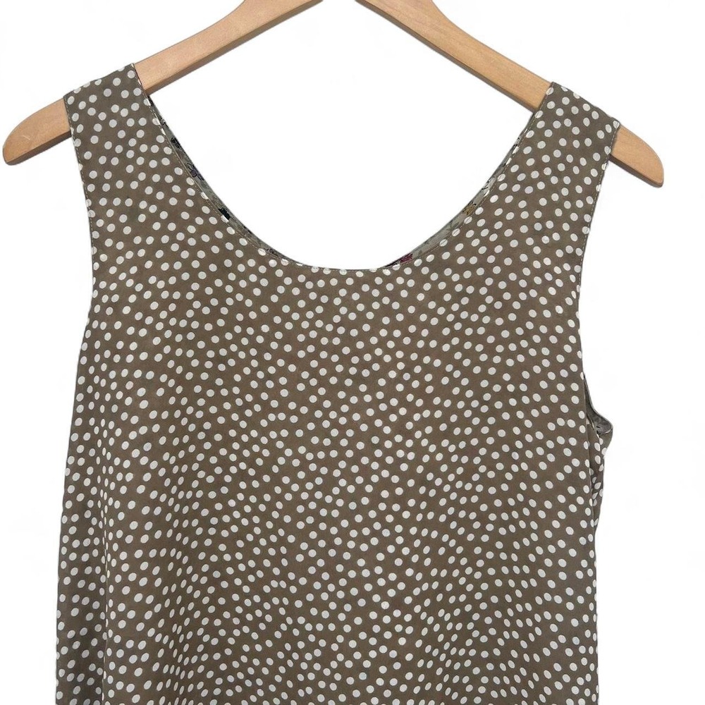 Vintage Reversible Floral Polka Dot Sleeveless Maxi Dress Tan Multi M/L